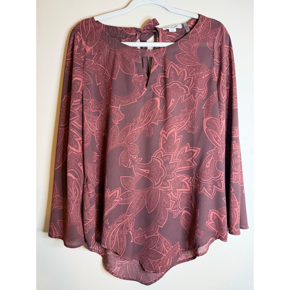 Simply Noelle Womens L/XL 12-14 Burgundy Mauve Paisley Boho Keyhole Tie Back